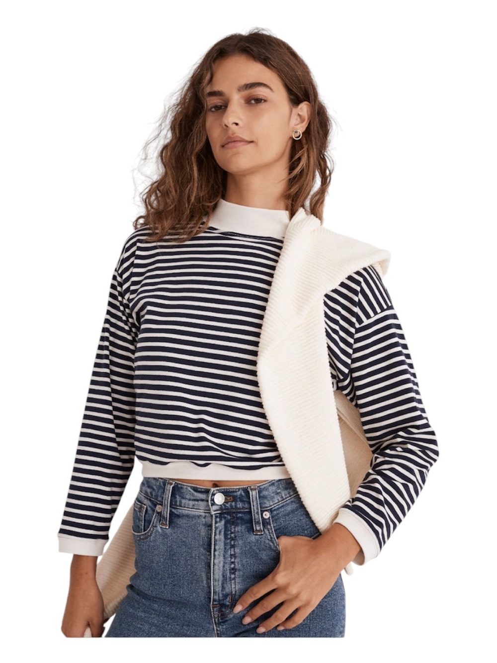 Madewell Rivet & Thread Mockneck Crop Tee in Stripe